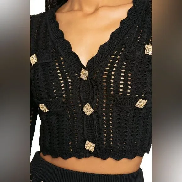 NWT Self-Portrait Black Cropped Sweater - Picture 3 of 10